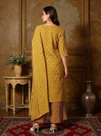 Istyle Can Mustard Cotton Printed Kurta Pant Dupatta Set for Women My Store