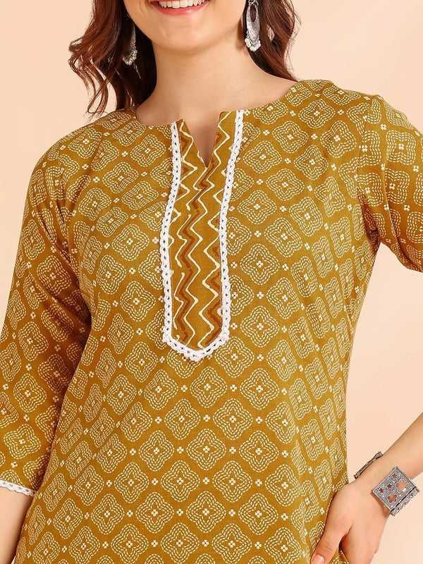 Istyle Can Mustard Cotton Printed Kurta Pant Dupatta Set for Women My Store