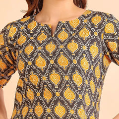 Istyle Can Mustard Cotton Printed Kurta Pant Dupatta Set for Women My Store