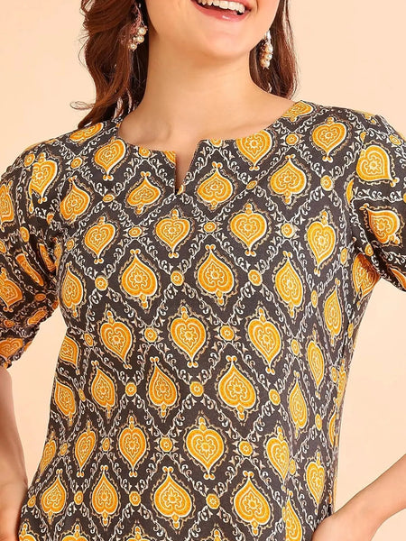 Istyle Can Mustard Cotton Printed Kurta Pant Dupatta Set for Women My Store