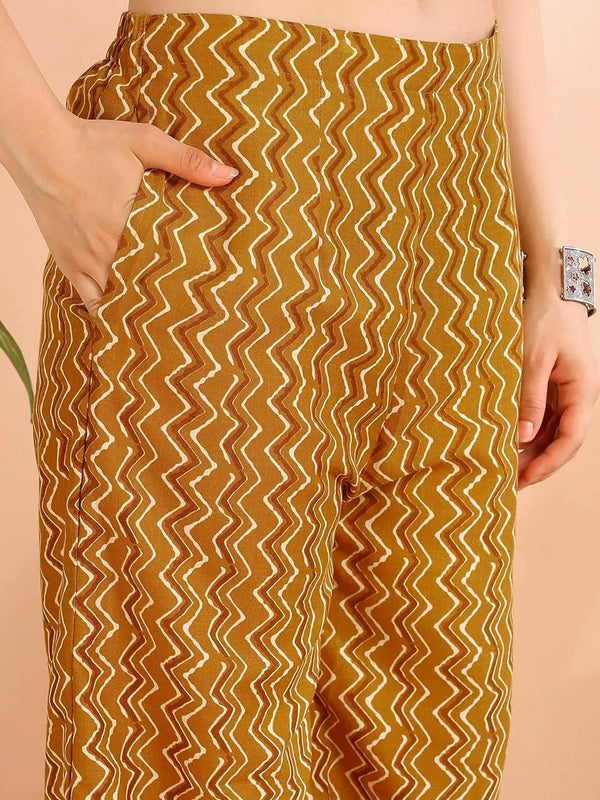 Istyle Can Mustard Cotton Printed Kurta Pant Dupatta Set for Women My Store