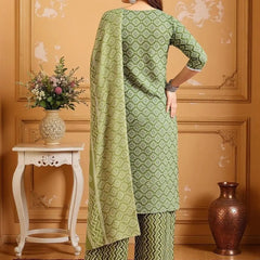 Istyle Can Mehendi Cotton Printed Kurta Pant Dupatta Set for Women My Store