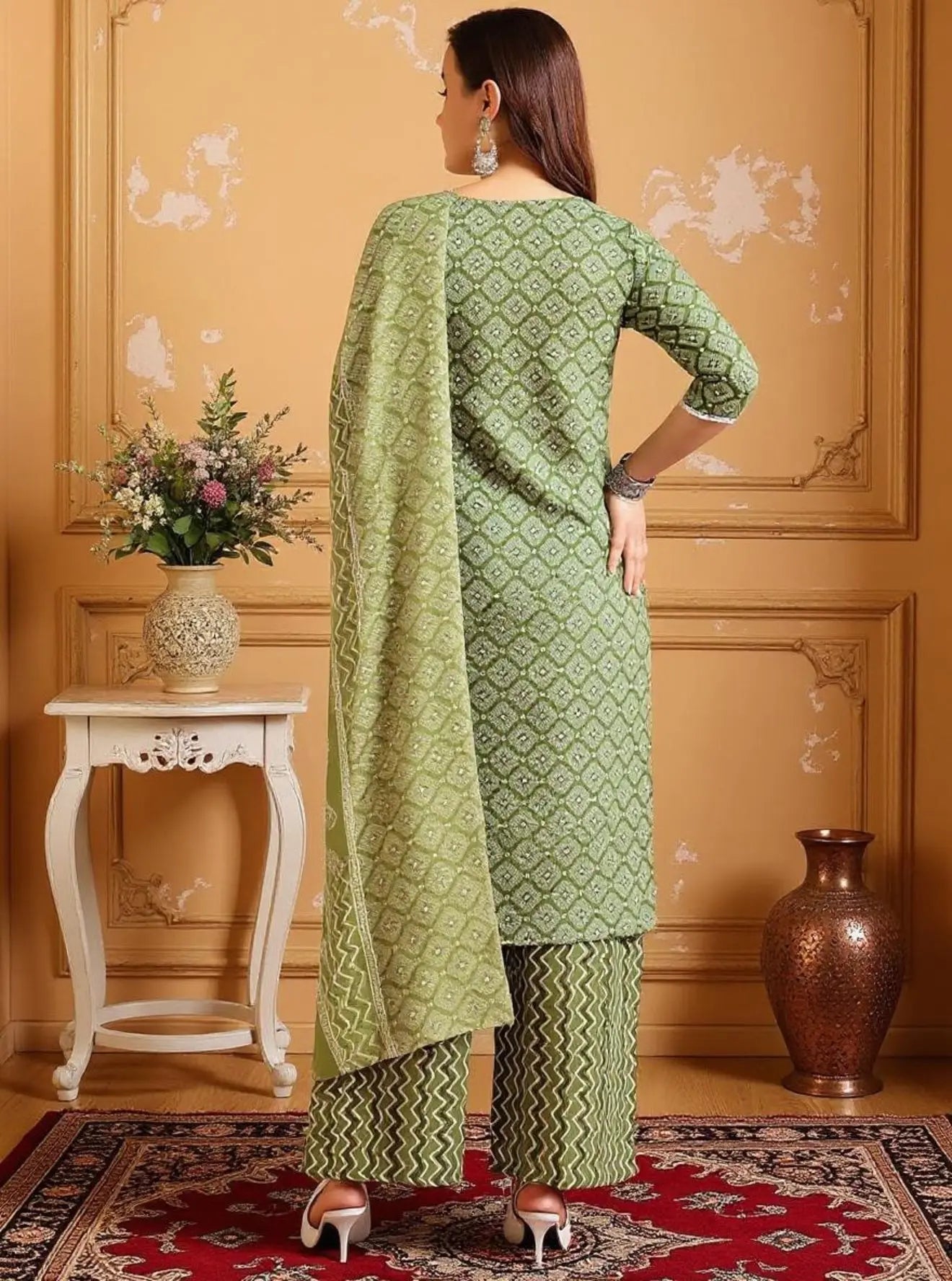 Istyle Can Mehendi Cotton Printed Kurta Pant Dupatta Set for Women My Store