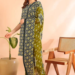 Istyle Can Olive Cotton Printed Kurta Pant Dupatta Set for Women My Store