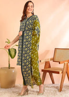 Istyle Can Olive Cotton Printed Kurta Pant Dupatta Set for Women My Store