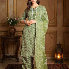 Istyle Can Mehendi Cotton Printed Kurta Pant Dupatta Set for Women My Store