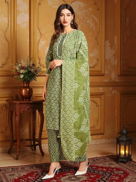 Istyle Can Mehendi Cotton Printed Kurta Pant Dupatta Set for Women My Store