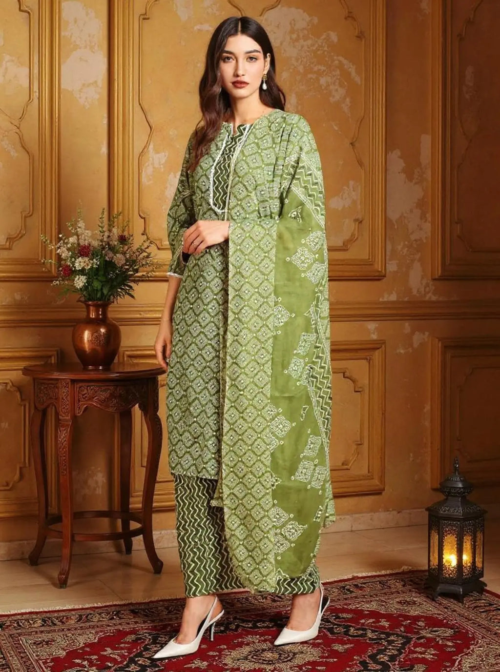 Istyle Can Mehendi Cotton Printed Kurta Pant Dupatta Set for Women My Store