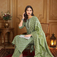 Istyle Can Mehendi Cotton Printed Kurta Pant Dupatta Set for Women My Store