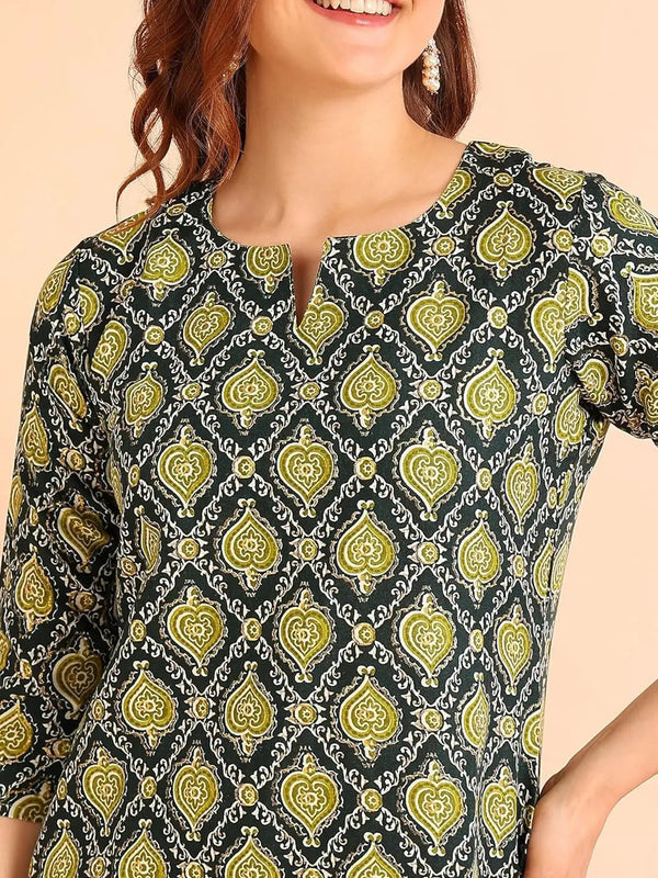 Istyle Can Olive Cotton Printed Kurta Pant Dupatta Set for Women My Store