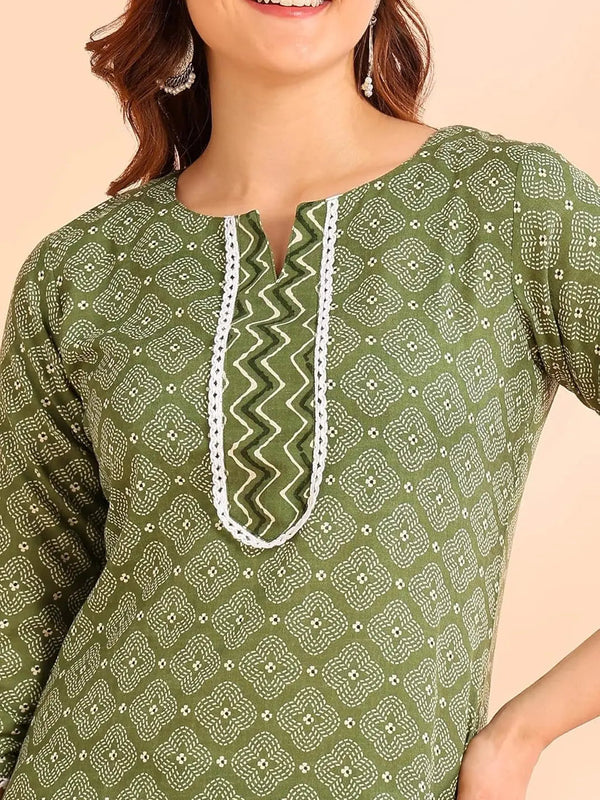 Istyle Can Mehendi Cotton Printed Kurta Pant Dupatta Set for Women My Store