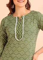 Istyle Can Mehendi Cotton Printed Kurta Pant Dupatta Set for Women My Store