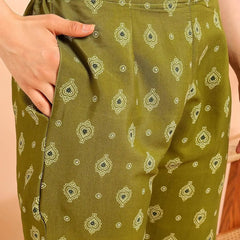 Istyle Can Olive Cotton Printed Kurta Pant Dupatta Set for Women My Store