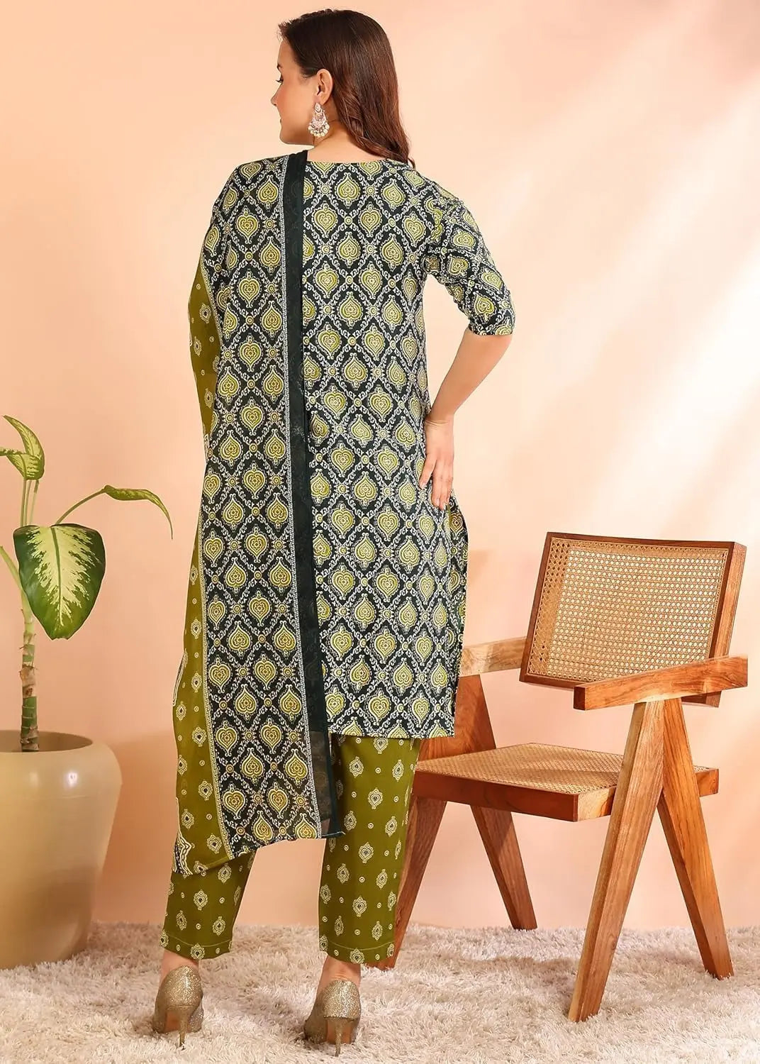 Istyle Can Olive Cotton Printed Kurta Pant Dupatta Set for Women My Store