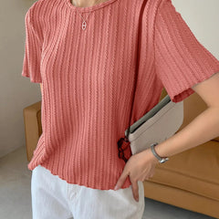 Women Korean Short Sleeve Round Neck Regular Onion Color T Shirt