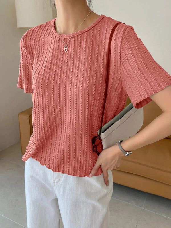 Women Korean Short Sleeve Round Neck Regular Onion Color T Shirt