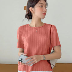 Women Korean Short Sleeve Round Neck Regular Onion Color T Shirt