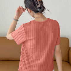 Women Korean Short Sleeve Round Neck Regular Onion Color T Shirt