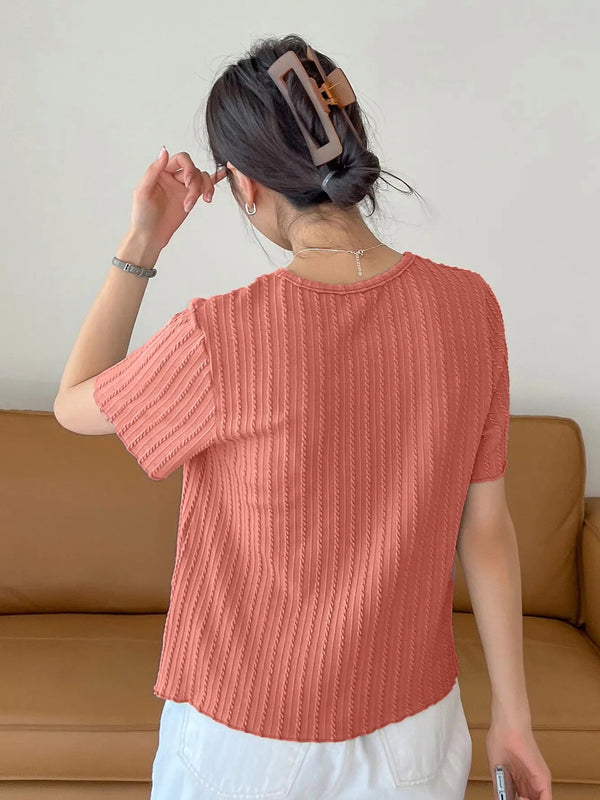 Women Korean Short Sleeve Round Neck Regular Onion Color T Shirt