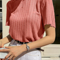 Women Korean Short Sleeve Round Neck Regular Onion Color T Shirt