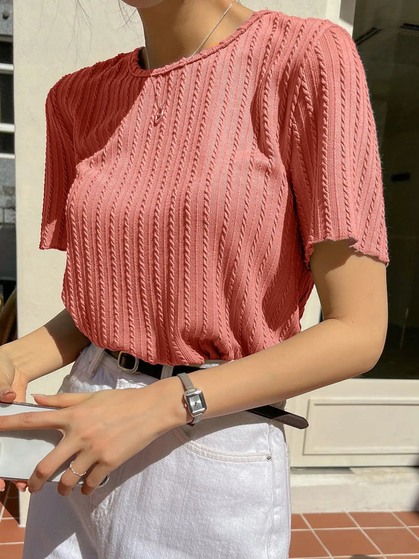 Women Korean Short Sleeve Round Neck Regular Onion Color T Shirt