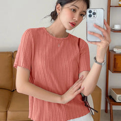 Women Korean Short Sleeve Round Neck Regular Onion Color T Shirt