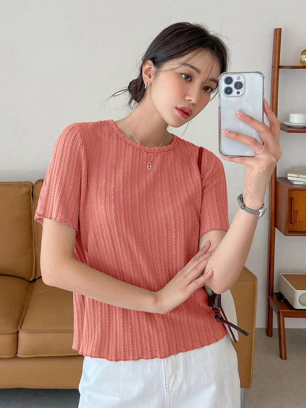 Women Korean Short Sleeve Round Neck Regular Onion Color T Shirt