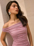 Women's Pink One Shoulder Shimmer Mini Dress