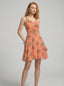 Peach V Neck Animal Print Poly Moss Sleeveless Fit and Flare Dress