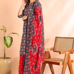 Istyle Can Pink Cotton Printed Kurta Pant Dupatta Set for Women My Store