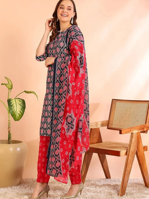 Istyle Can Pink Cotton Printed Kurta Pant Dupatta Set for Women My Store