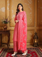Istyle Can Pink Cotton Printed Kurta Pant Dupatta Set for Women My Store