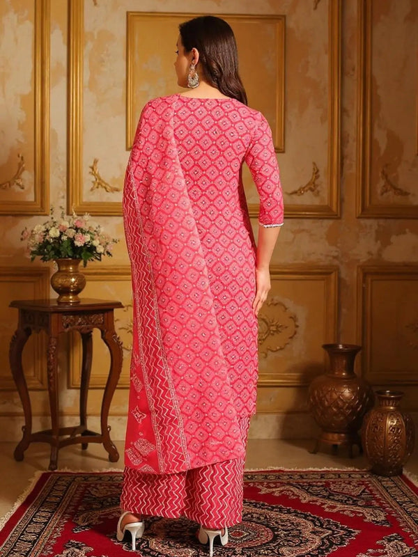 Istyle Can Pink Cotton Printed Kurta Pant Dupatta Set for Women My Store