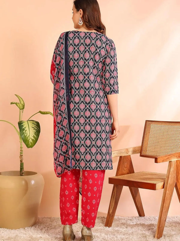 Istyle Can Pink Cotton Printed Kurta Pant Dupatta Set for Women My Store