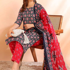 Istyle Can Pink Cotton Printed Kurta Pant Dupatta Set for Women My Store