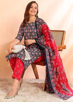 Istyle Can Pink Cotton Printed Kurta Pant Dupatta Set for Women My Store