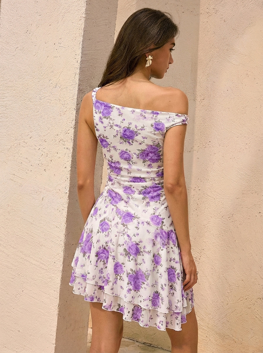 Women's One-Shoulder Floral Mesh Mini Bodycon Dress Secondary image