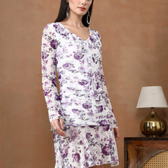 Women's Floral Mesh Mini Dress - Long Sleeve V-Neck Slim Fit
