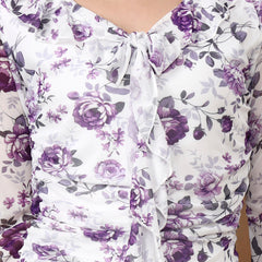 Women's Floral Mesh Mini Dress - Long Sleeve V-Neck Slim Fit
