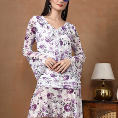 Women's Floral Mesh Mini Dress - Long Sleeve V-Neck Slim Fit