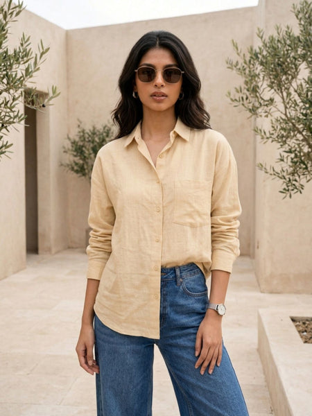 Istyle Can SRT-01 Beige cotton linen women shirt view 1