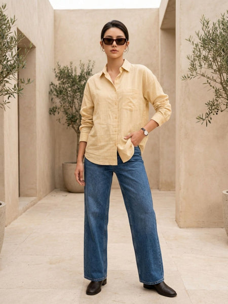 Istyle Can SRT-01 Beige cotton linen women shirt view 3