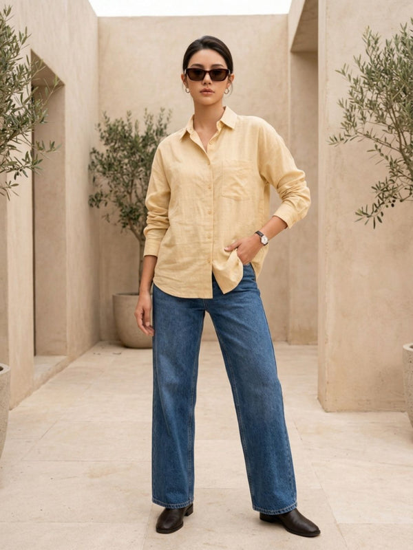Istyle Can SRT-01 Beige cotton linen women shirt view 3