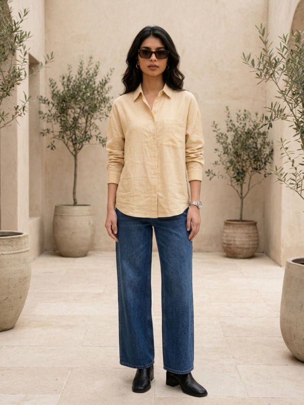 Istyle Can SRT-01 Beige cotton linen women shirt view 4