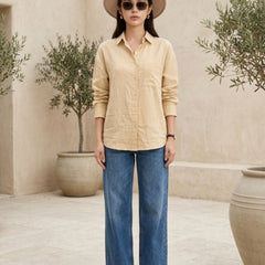 Istyle Can SRT-01 Beige cotton linen women shirt view 5