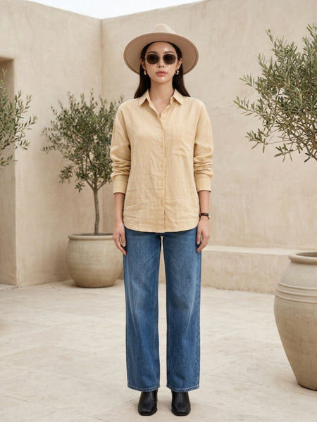 Istyle Can SRT-01 Beige cotton linen women shirt view 5
