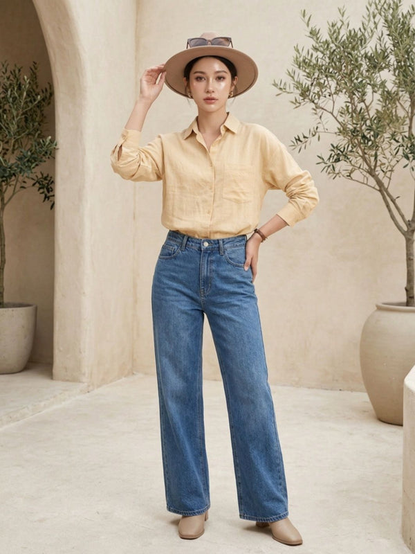 Istyle Can SRT-01 Beige cotton linen women shirt view 6