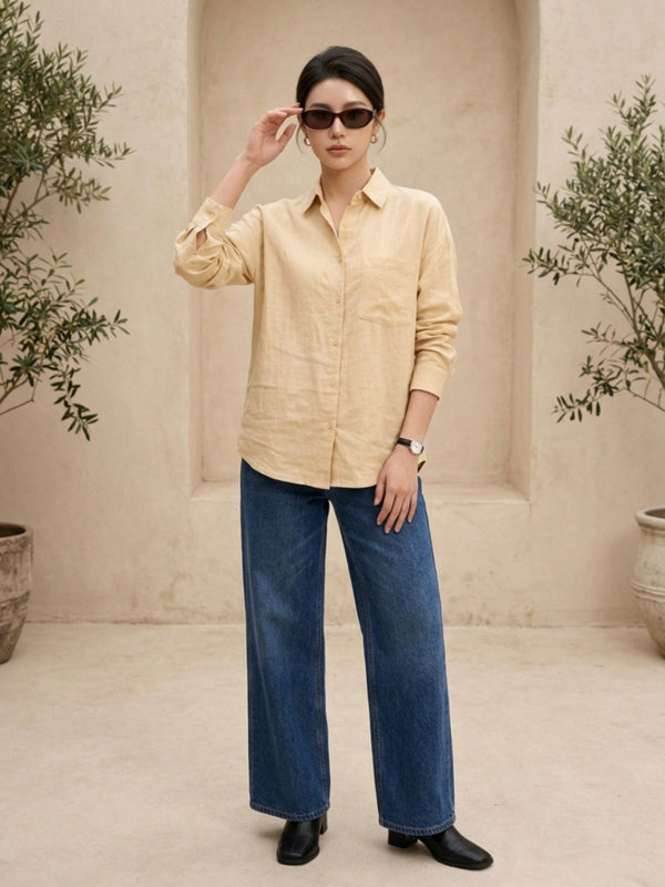 Istyle Can SRT-01 Beige cotton linen women shirt view 7