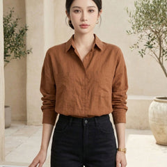Istyle Can SRT-01 Brown cotton linen women shirt view 1