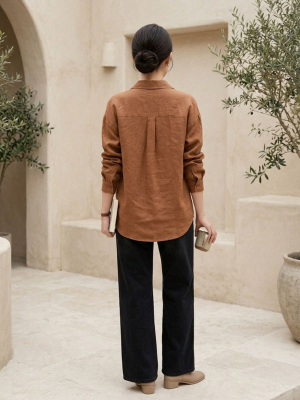 Istyle Can SRT-01 Brown cotton linen women shirt view 2